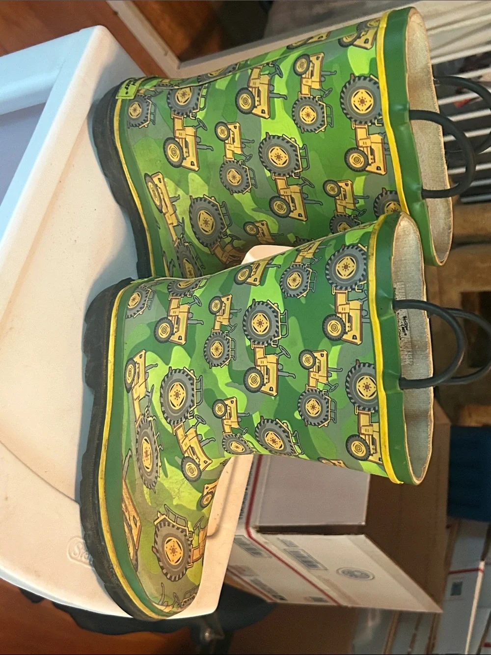 Western Chief Green and Yellow Tractor Rain Boots for Kids